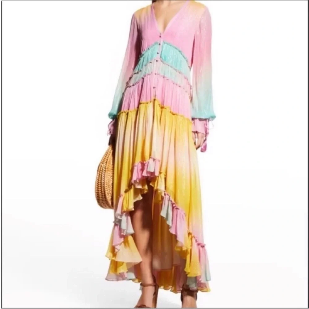 ROCOCO SAND Maxi Dress Summer Sequin Pastel High-Low - Picture 1 of 13